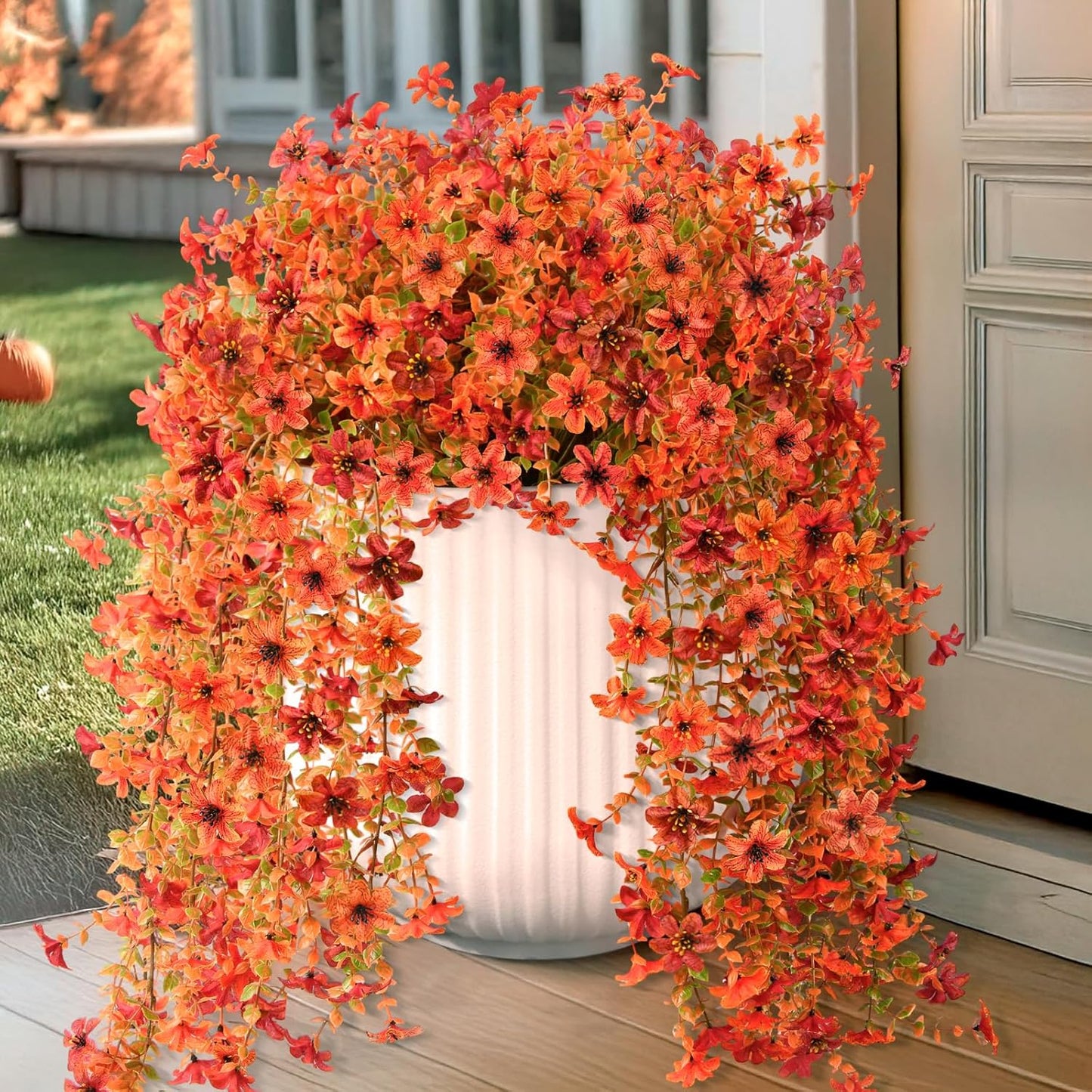 INQCMY Artificial Fake Hanging Flowers Plants for Outdoor Summer Decoration | 2 PCS Faux Silk Daisy with Eucalyptus Leaves,UV Resistant Look Real for Outside Home Planter Porch Patio Balcony Yard Decor