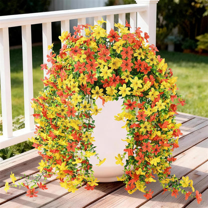 INQCMY Artificial Fake Hanging Flowers Plants for Outdoor Summer Decoration | 2 PCS Faux Silk Daisy with Eucalyptus Leaves,UV Resistant Look Real for Outside Home Planter Porch Patio Balcony Yard Decor
