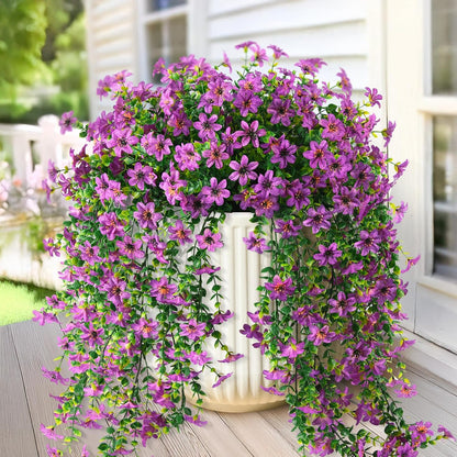INQCMY Artificial Fake Hanging Flowers Plants for Outdoor Summer Decoration | 2 PCS Faux Silk Daisy with Eucalyptus Leaves,UV Resistant Look Real for Outside Home Planter Porch Patio Balcony Yard Decor