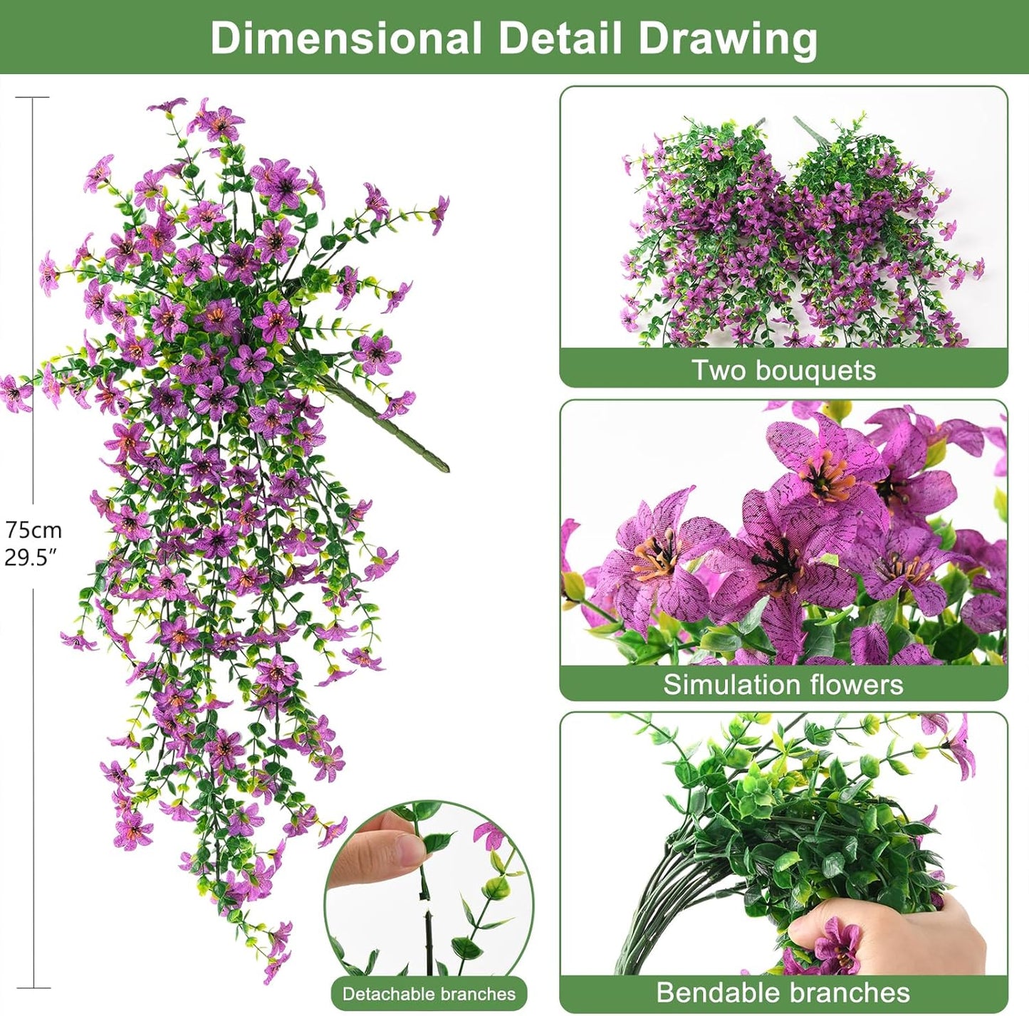 INQCMY Artificial Fake Hanging Flowers Plants for Outdoor Summer Decoration | 2 PCS Faux Silk Daisy with Eucalyptus Leaves,UV Resistant Look Real for Outside Home Planter Porch Patio Balcony Yard Decor