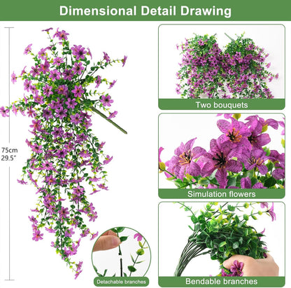 INQCMY Artificial Fake Hanging Flowers Plants for Outdoor Summer Decoration | 2 PCS Faux Silk Daisy with Eucalyptus Leaves,UV Resistant Look Real for Outside Home Planter Porch Patio Balcony Yard Decor