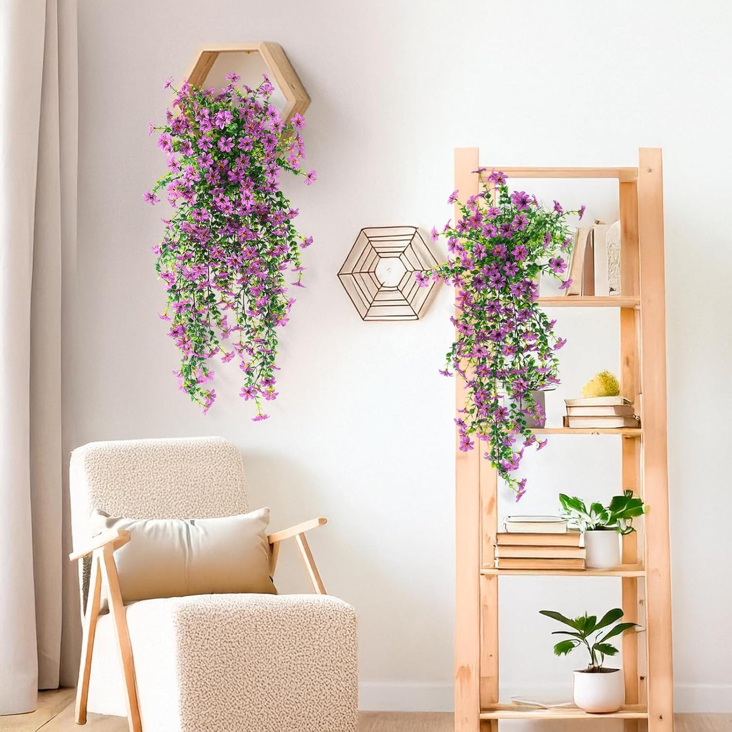 INQCMY Artificial Fake Hanging Flowers Plants for Outdoor Summer Decoration | 2 PCS Faux Silk Daisy with Eucalyptus Leaves,UV Resistant Look Real for Outside Home Planter Porch Patio Balcony Yard Decor