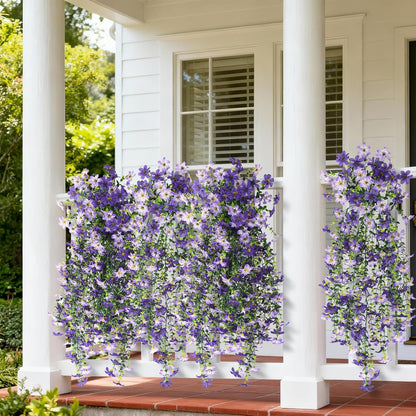 INQCMY Artificial Fake Hanging Flowers Plants for Outdoor Summer Decoration | 2 PCS Faux Silk Daisy with Eucalyptus Leaves,UV Resistant Look Real for Outside Home Planter Porch Patio Balcony Yard Decor