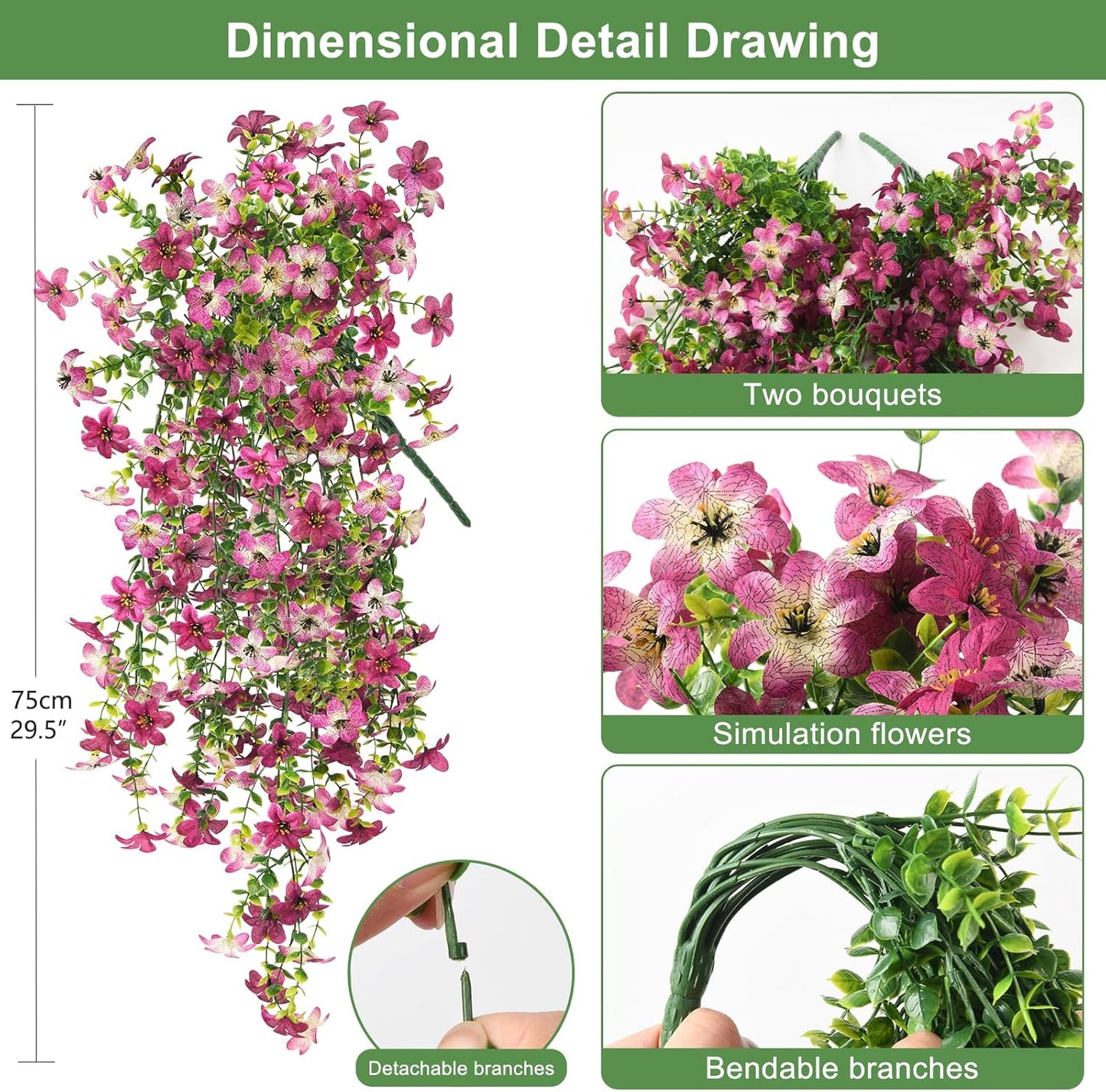 INQCMY Artificial Fake Hanging Flowers Plants for Outdoor Summer Decoration | 2 PCS Faux Silk Daisy with Eucalyptus Leaves,UV Resistant Look Real for Outside Home Planter Porch Patio Balcony Yard Decor