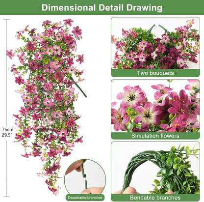 INQCMY Artificial Fake Hanging Flowers Plants for Outdoor Summer Decoration | 2 PCS Faux Silk Daisy with Eucalyptus Leaves,UV Resistant Look Real for Outside Home Planter Porch Patio Balcony Yard Decor