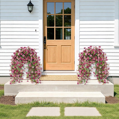 INQCMY Artificial Fake Hanging Flowers Plants for Outdoor Summer Decoration | 2 PCS Faux Silk Daisy with Eucalyptus Leaves,UV Resistant Look Real for Outside Home Planter Porch Patio Balcony Yard Decor