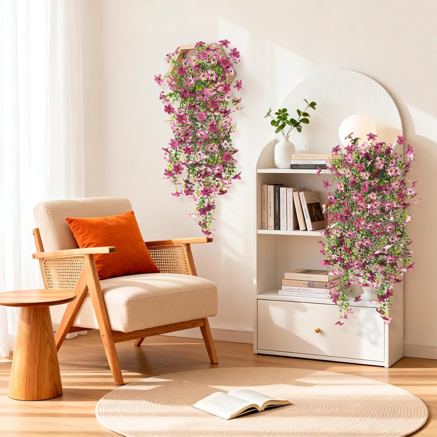 INQCMY Artificial Fake Hanging Flowers Plants for Outdoor Summer Decoration | 2 PCS Faux Silk Daisy with Eucalyptus Leaves,UV Resistant Look Real for Outside Home Planter Porch Patio Balcony Yard Decor