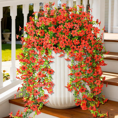 INQCMY Artificial Fake Hanging Flowers Plants for Outdoor Summer Decoration | 2 PCS Faux Silk Daisy with Eucalyptus Leaves,UV Resistant Look Real for Outside Home Planter Porch Patio Balcony Yard Decor