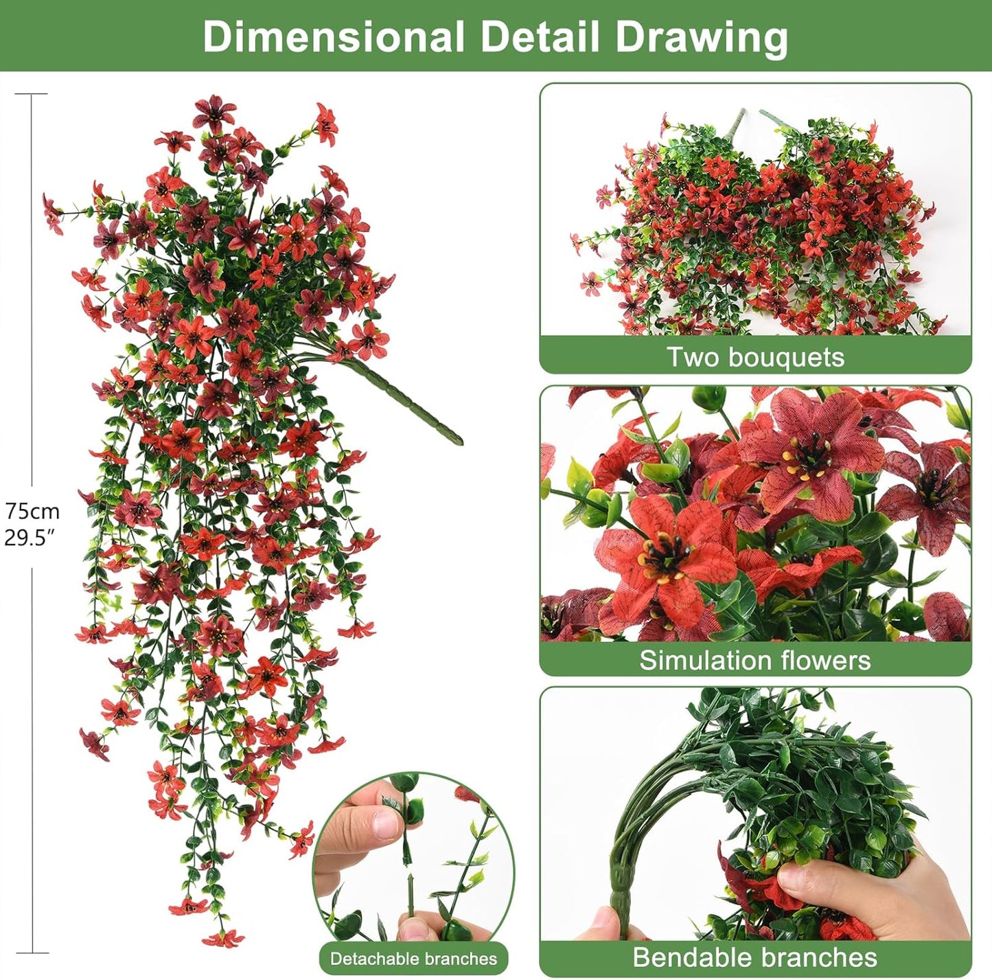 INQCMY Artificial Fake Hanging Flowers Plants for Outdoor Summer Decoration | 2 PCS Faux Silk Daisy with Eucalyptus Leaves,UV Resistant Look Real for Outside Home Planter Porch Patio Balcony Yard Decor