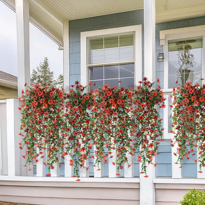INQCMY Artificial Fake Hanging Flowers Plants for Outdoor Summer Decoration | 2 PCS Faux Silk Daisy with Eucalyptus Leaves,UV Resistant Look Real for Outside Home Planter Porch Patio Balcony Yard Decor