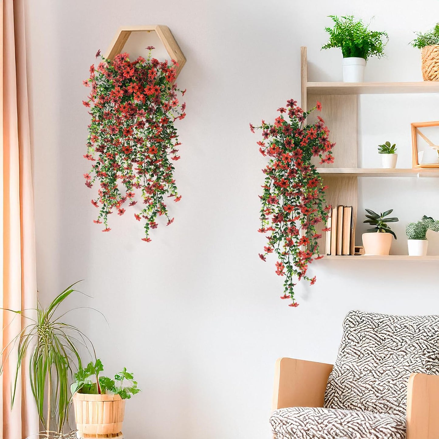 INQCMY Artificial Fake Hanging Flowers Plants for Outdoor Summer Decoration | 2 PCS Faux Silk Daisy with Eucalyptus Leaves,UV Resistant Look Real for Outside Home Planter Porch Patio Balcony Yard Decor