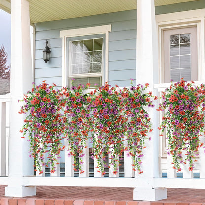 INQCMY Artificial Fake Hanging Flowers Plants for Outdoor Summer Decoration | 2 PCS Faux Silk Daisy with Eucalyptus Leaves,UV Resistant Look Real for Outside Home Planter Porch Patio Balcony Yard Decor