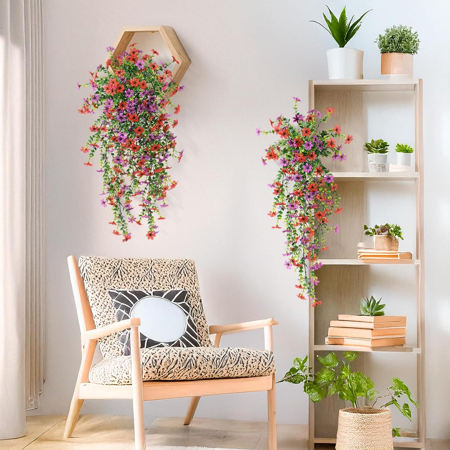INQCMY Artificial Fake Hanging Flowers Plants for Outdoor Summer Decoration | 2 PCS Faux Silk Daisy with Eucalyptus Leaves,UV Resistant Look Real for Outside Home Planter Porch Patio Balcony Yard Decor