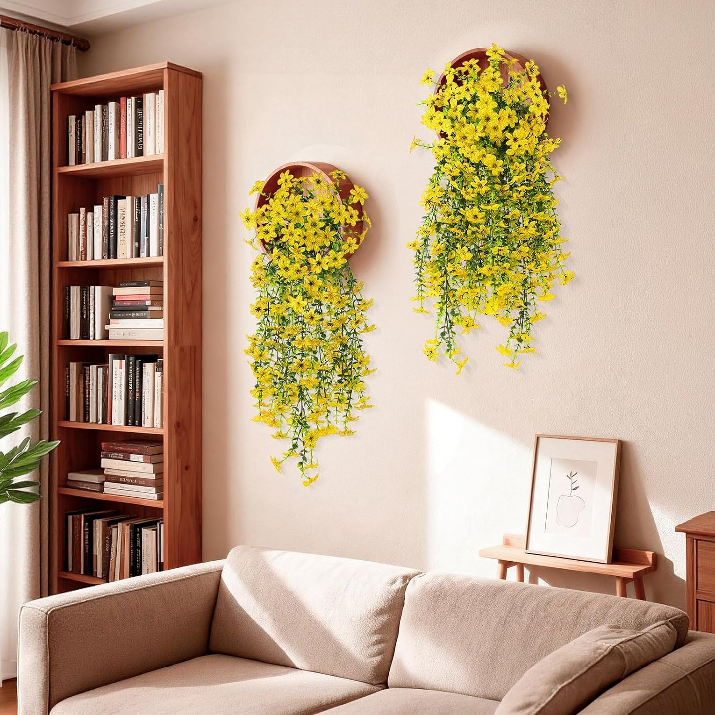 INQCMY Artificial Fake Hanging Flowers Plants for Outdoor Summer Decoration | 2 PCS Faux Silk Daisy with Eucalyptus Leaves,UV Resistant Look Real for Outside Home Planter Porch Patio Balcony Yard Decor