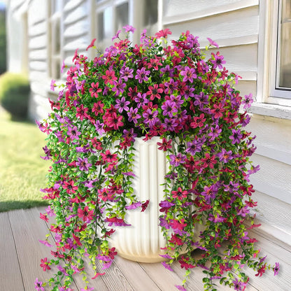 INQCMY Artificial Fake Hanging Flowers Plants for Outdoor Summer Decoration | 2 PCS Faux Silk Daisy with Eucalyptus Leaves,UV Resistant Look Real for Outside Home Planter Porch Patio Balcony Yard Decor