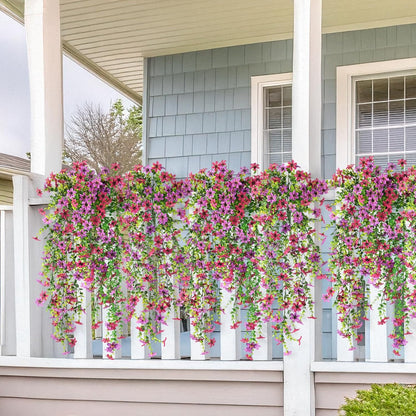 INQCMY Artificial Fake Hanging Flowers Plants for Outdoor Summer Decoration | 2 PCS Faux Silk Daisy with Eucalyptus Leaves,UV Resistant Look Real for Outside Home Planter Porch Patio Balcony Yard Decor
