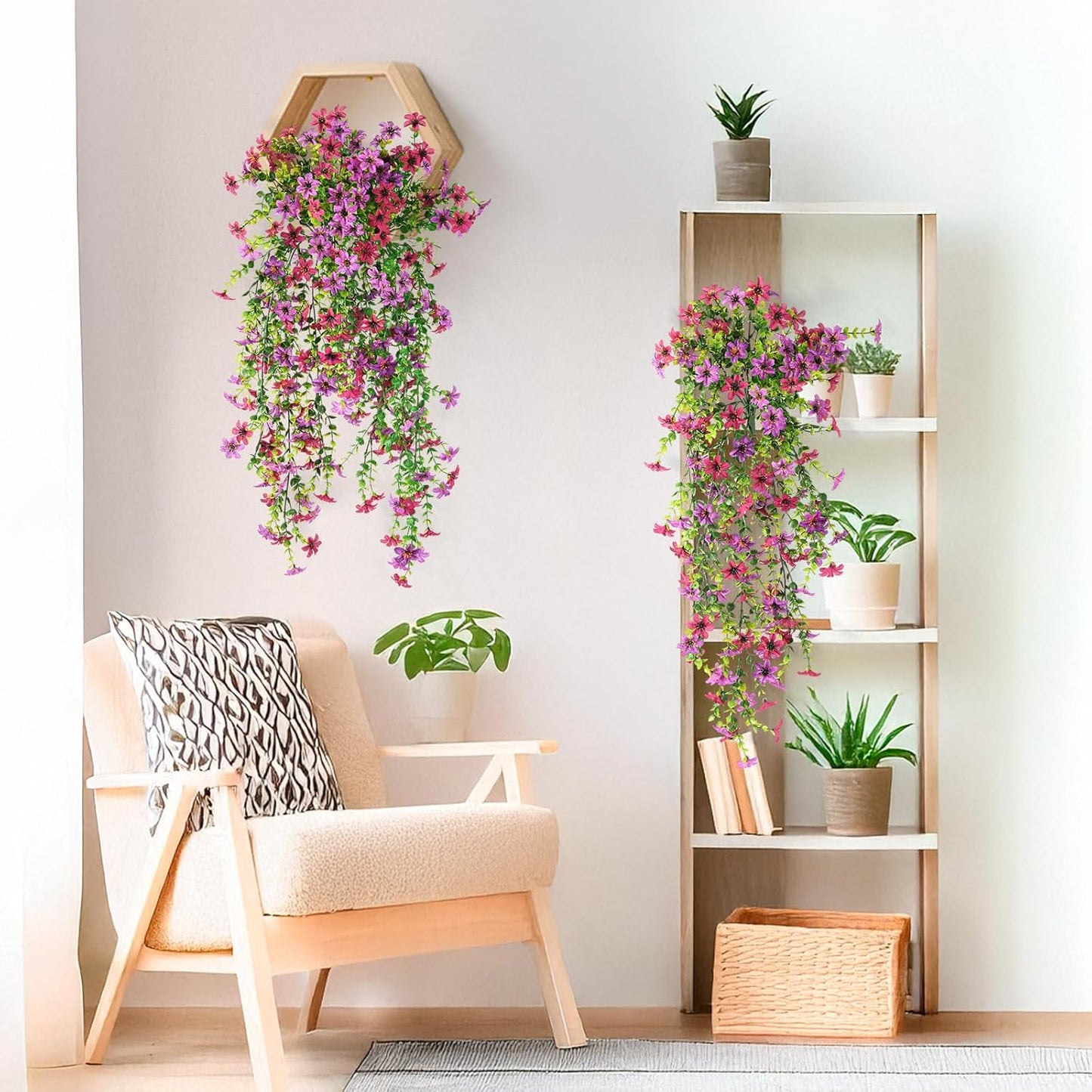 INQCMY Artificial Fake Hanging Flowers Plants for Outdoor Summer Decoration | 2 PCS Faux Silk Daisy with Eucalyptus Leaves,UV Resistant Look Real for Outside Home Planter Porch Patio Balcony Yard Decor