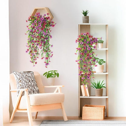 INQCMY Artificial Fake Hanging Flowers Plants for Outdoor Summer Decoration | 2 PCS Faux Silk Daisy with Eucalyptus Leaves,UV Resistant Look Real for Outside Home Planter Porch Patio Balcony Yard Decor