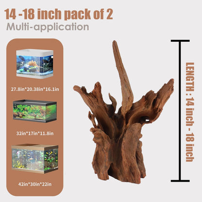 Natural Large Aquarium Driftwood for Fish Tanks & Reptile Terrariums – 100% Safe Fish Tank Decorations, 2-Piece 10-14 Inch Unique Twisted Branches Low Tannin, Easy to Sink