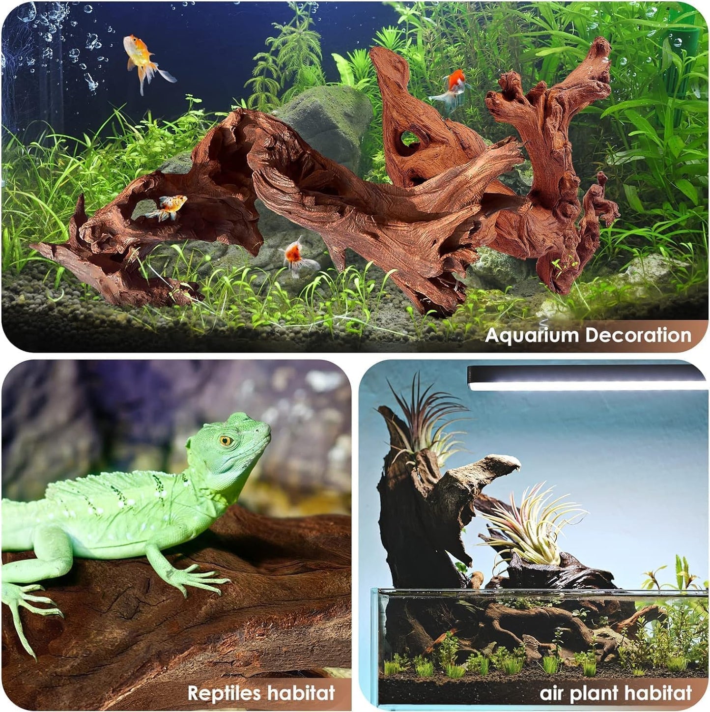 Natural Large Aquarium Driftwood for Fish Tanks & Reptile Terrariums – 100% Safe Fish Tank Decorations, 2-Piece 10-14 Inch Unique Twisted Branches Low Tannin, Easy to Sink