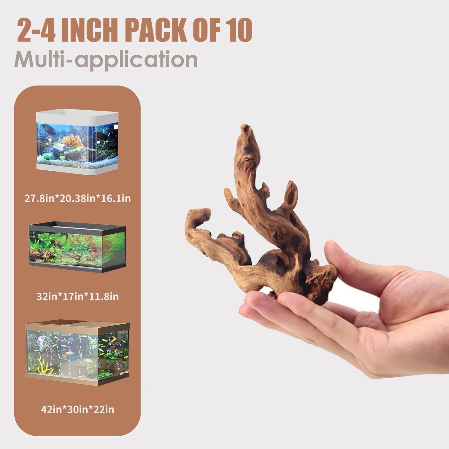 Natural Large Aquarium Driftwood for Fish Tanks & Reptile Terrariums – 100% Safe Fish Tank Decorations, 2-Piece 10-14 Inch Unique Twisted Branches Low Tannin, Easy to Sink