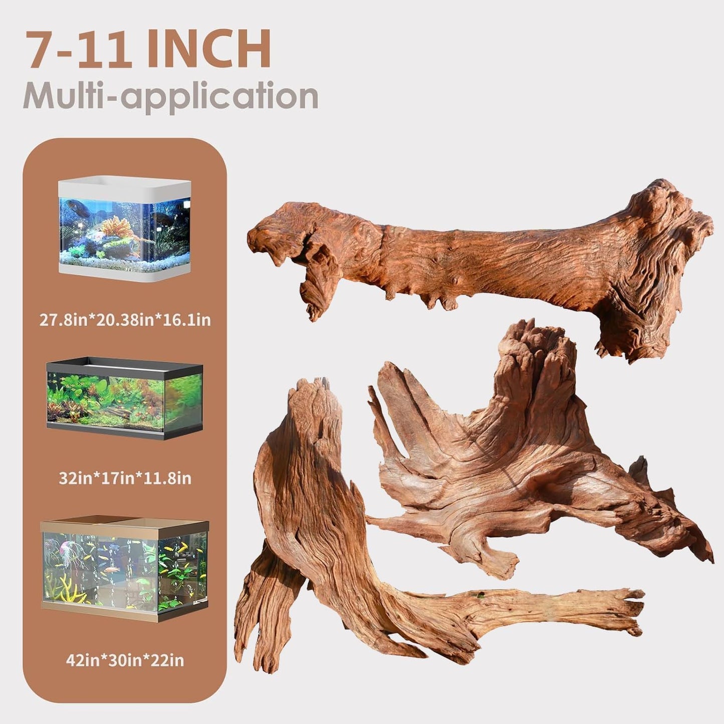 Natural Large Aquarium Driftwood for Fish Tanks & Reptile Terrariums – 100% Safe Fish Tank Decorations, 2-Piece 10-14 Inch Unique Twisted Branches Low Tannin, Easy to Sink
