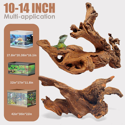 Natural Large Aquarium Driftwood for Fish Tanks & Reptile Terrariums – 100% Safe Fish Tank Decorations, 2-Piece 10-14 Inch Unique Twisted Branches Low Tannin, Easy to Sink