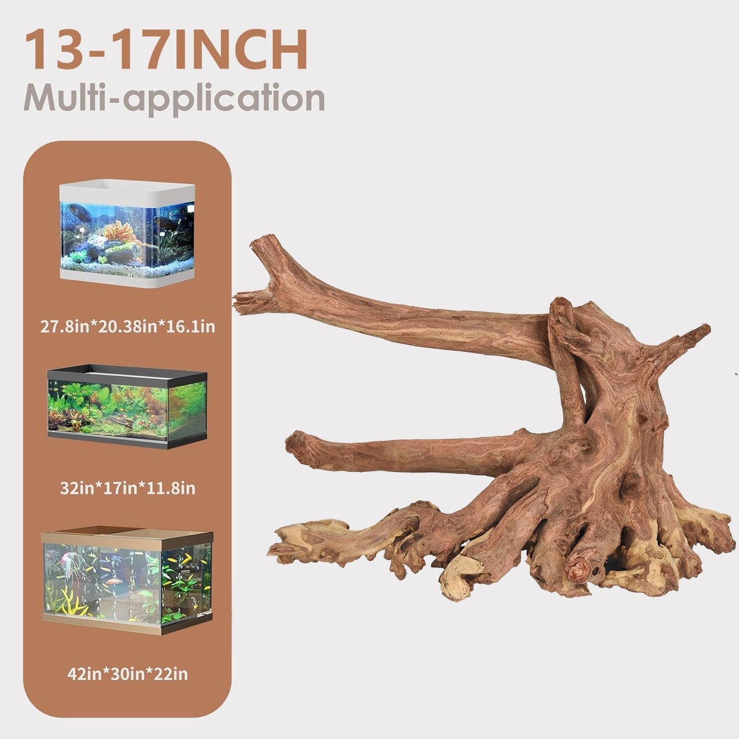 Natural Large Aquarium Driftwood for Fish Tanks & Reptile Terrariums – 100% Safe Fish Tank Decorations, 2-Piece 10-14 Inch Unique Twisted Branches Low Tannin, Easy to Sink