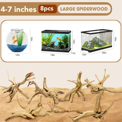 Natural Large Aquarium Driftwood for Fish Tanks & Reptile Terrariums – 100% Safe Fish Tank Decorations, 2-Piece 10-14 Inch Unique Twisted Branches Low Tannin, Easy to Sink