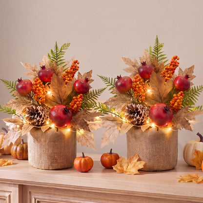 2 Pack Fall Table Centerpiece with LED Lights, Pomegranates Tree