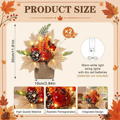 2 Pack Fall Table Centerpiece with LED Lights, Pomegranates Tree