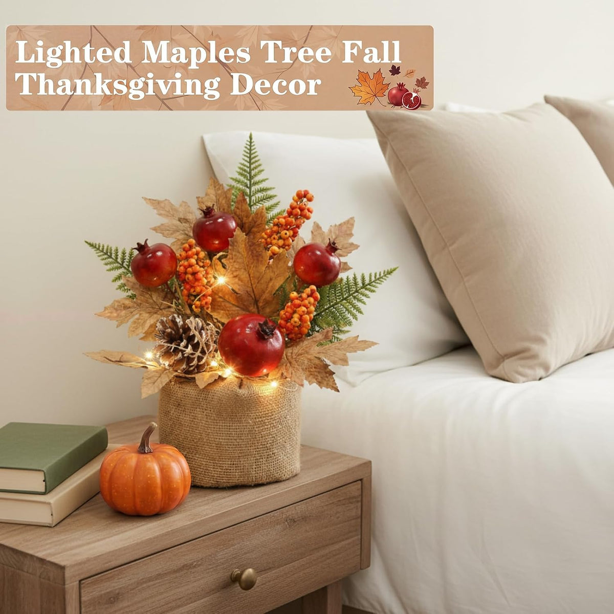 2 Pack Fall Table Centerpiece with LED Lights, Pomegranates Tree