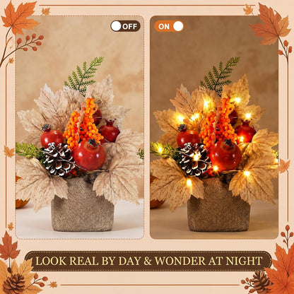 2 Pack Fall Table Centerpiece with LED Lights, Pomegranates Tree
