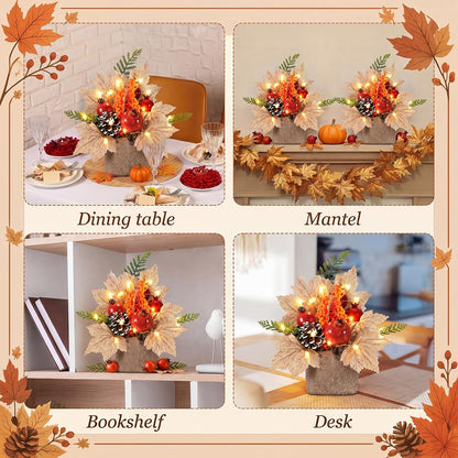 2 Pack Fall Table Centerpiece with LED Lights, Pomegranates Tree