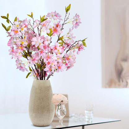 Artificial Apple Blossom Silk Flowers Tree Branches 33” Long Stems Faux Bouquet for Tall Vase Indoor Home Decor DIY Wedding Centerpiece Decoration, Bulk 3pcs (Pink)