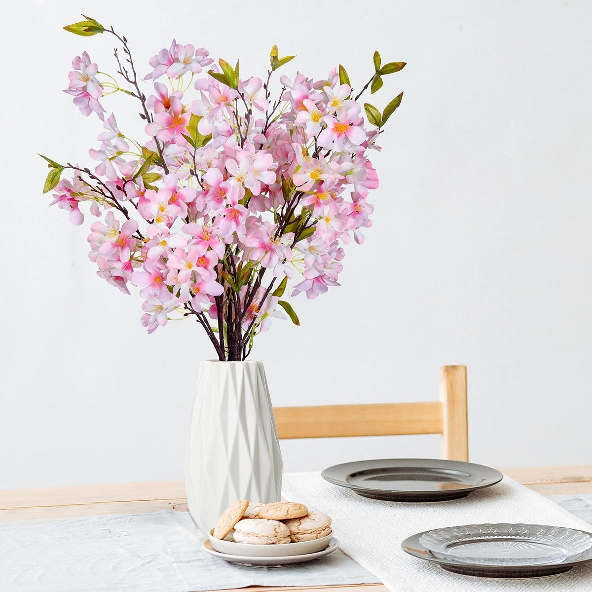 Artificial Apple Blossom Silk Flowers Tree Branches 33” Long Stems Faux Bouquet for Tall Vase Indoor Home Decor DIY Wedding Centerpiece Decoration, Bulk 3pcs (Pink)