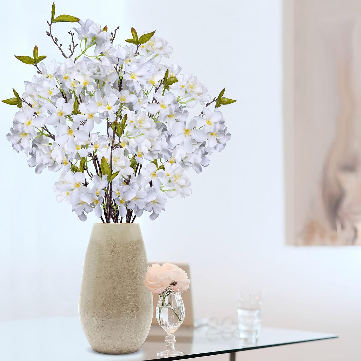 Artificial Apple Blossom Silk Flowers Tree Branches 33” Long Stems Faux Bouquet for Tall Vase Indoor Home Decor DIY Wedding Centerpiece Decoration, Bulk 3pcs (Pink)