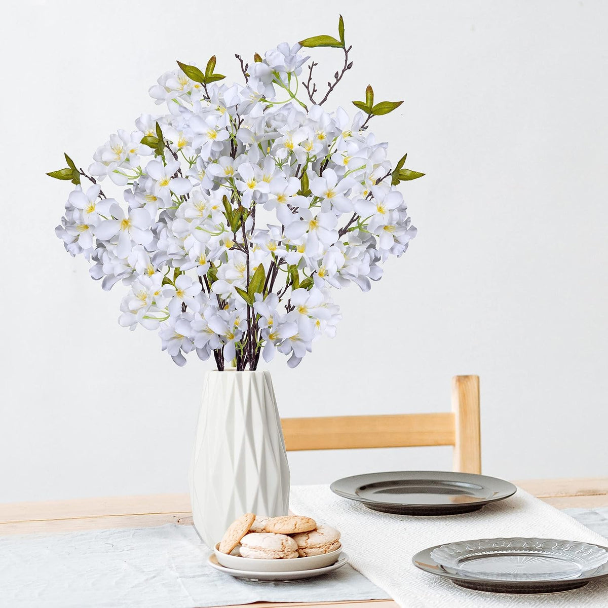 Artificial Apple Blossom Silk Flowers Tree Branches 33” Long Stems Faux Bouquet for Tall Vase Indoor Home Decor DIY Wedding Centerpiece Decoration, Bulk 3pcs (Pink)