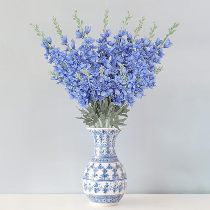 8PCS White Delphinium Artificial Flower Silk Larkspur Flowers 34.6'' Long Stem Plant Floral Silk Flowers Faux Bouquets for Tall Vase Floral Arrangements Floor Home Garden Outdoor Wedding Decor