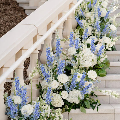 8PCS White Delphinium Artificial Flower Silk Larkspur Flowers 34.6'' Long Stem Plant Floral Silk Flowers Faux Bouquets for Tall Vase Floral Arrangements Floor Home Garden Outdoor Wedding Decor