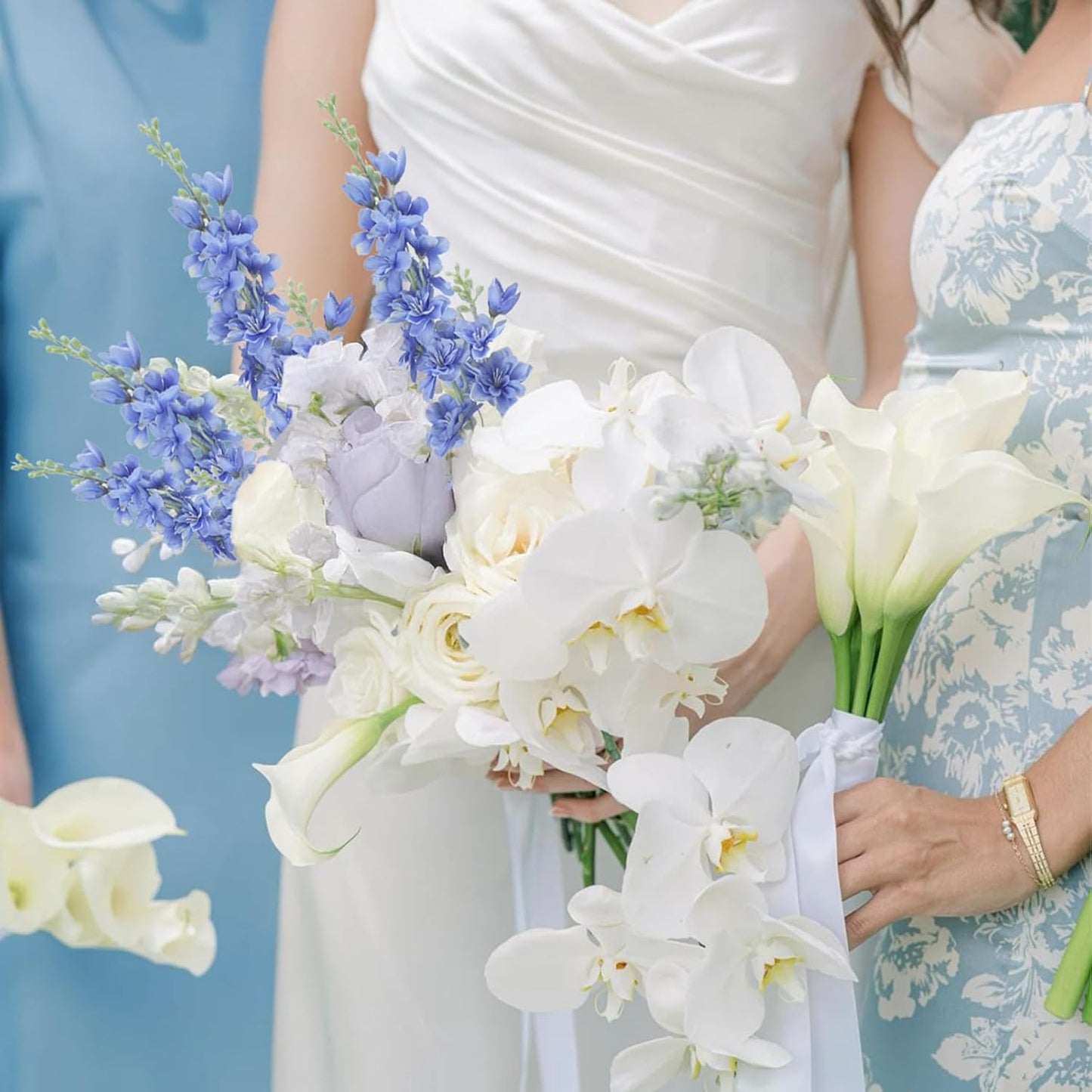 8PCS White Delphinium Artificial Flower Silk Larkspur Flowers 34.6'' Long Stem Plant Floral Silk Flowers Faux Bouquets for Tall Vase Floral Arrangements Floor Home Garden Outdoor Wedding Decor