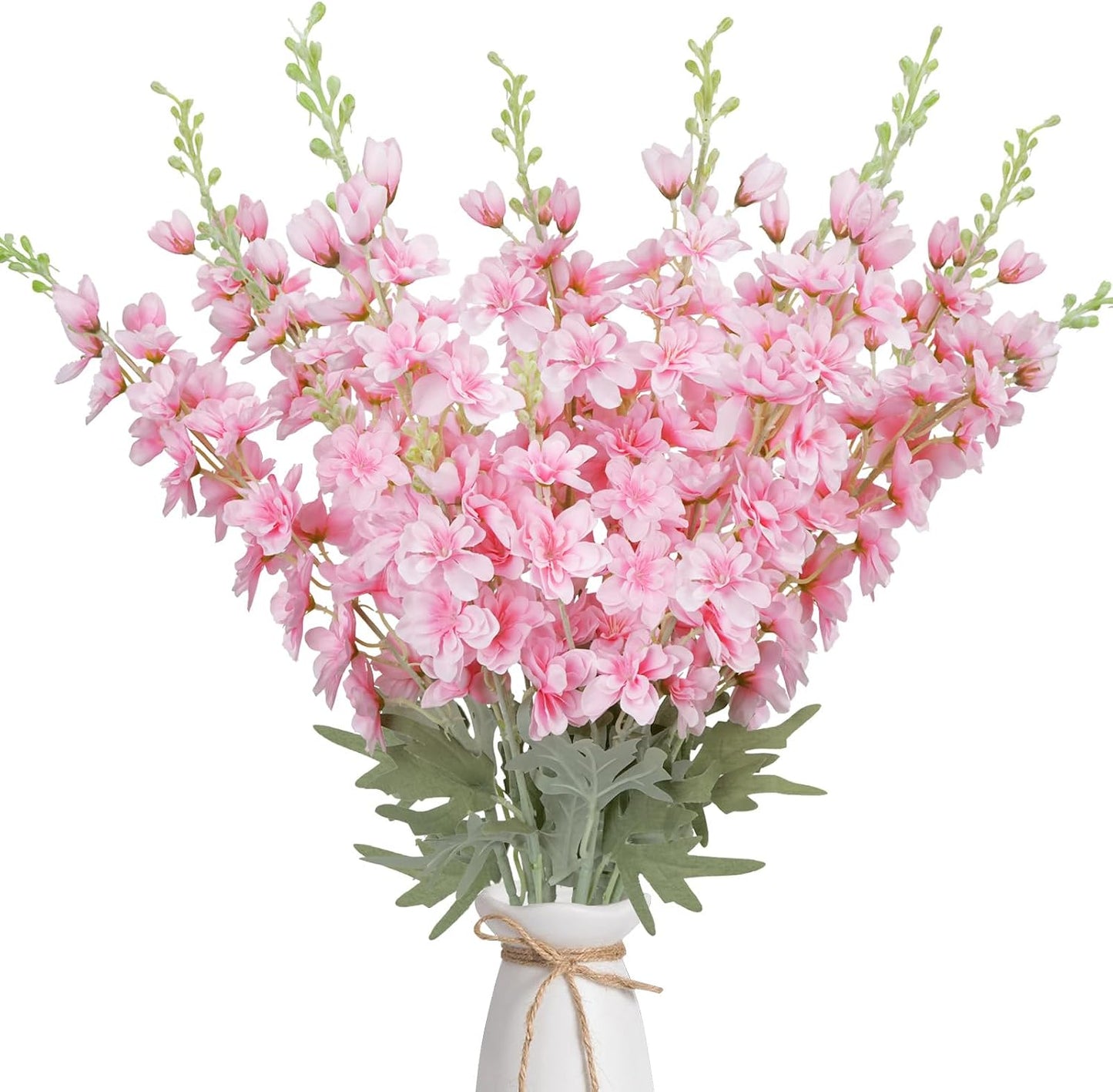 8PCS White Delphinium Artificial Flower Silk Larkspur Flowers 34.6'' Long Stem Plant Floral Silk Flowers Faux Bouquets for Tall Vase Floral Arrangements Floor Home Garden Outdoor Wedding Decor