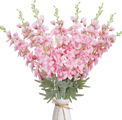 8PCS White Delphinium Artificial Flower Silk Larkspur Flowers 34.6'' Long Stem Plant Floral Silk Flowers Faux Bouquets for Tall Vase Floral Arrangements Floor Home Garden Outdoor Wedding Decor