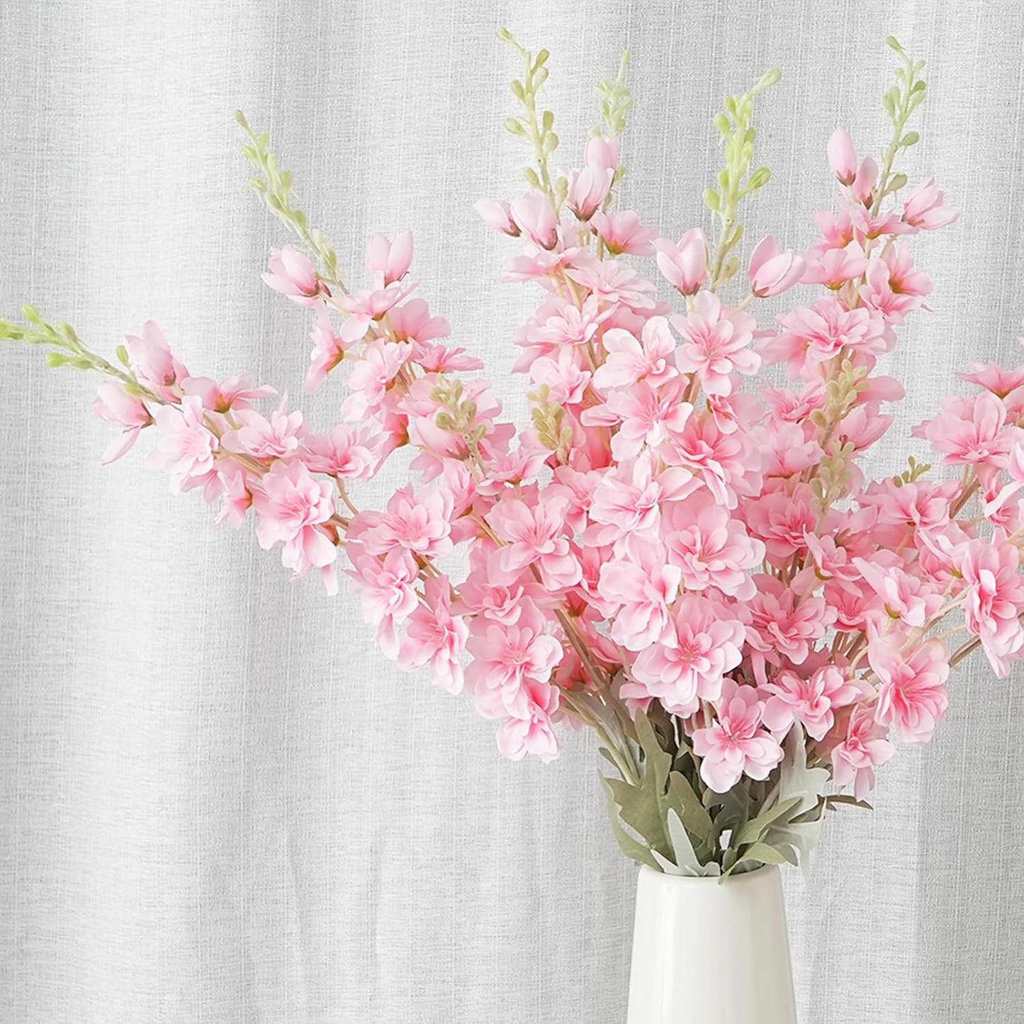 8PCS White Delphinium Artificial Flower Silk Larkspur Flowers 34.6'' Long Stem Plant Floral Silk Flowers Faux Bouquets for Tall Vase Floral Arrangements Floor Home Garden Outdoor Wedding Decor