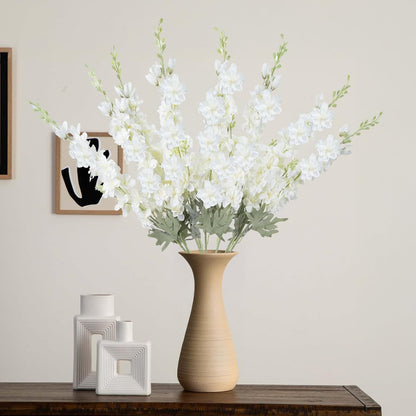 8PCS White Delphinium Artificial Flower Silk Larkspur Flowers 34.6'' Long Stem Plant Floral Silk Flowers Faux Bouquets for Tall Vase Floral Arrangements Floor Home Garden Outdoor Wedding Decor