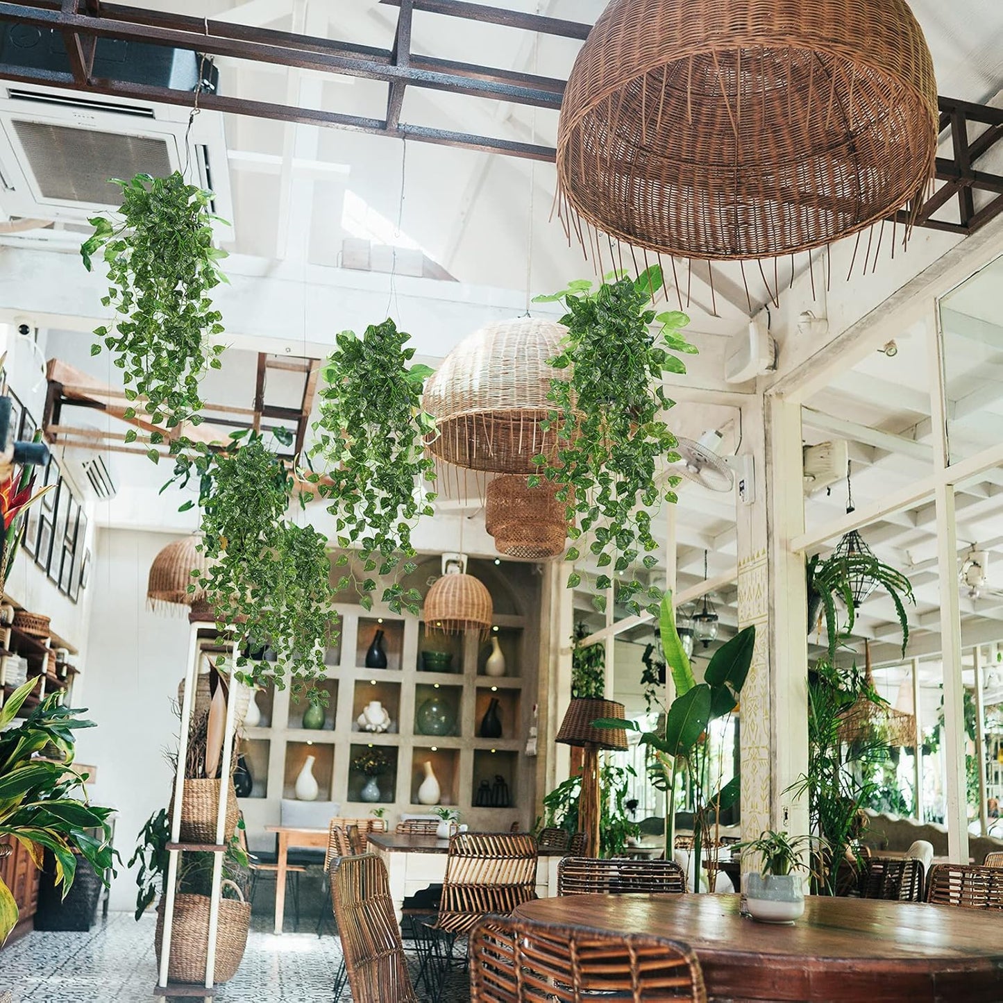 2Pcs Fake Plants for Outside Fake Plant Decor 3.1ft Artificial Hanging Plants Fake Ivy Vine Faux Greenery Vine Plant for Home Room Wall Pot Hanging Planter Indoor Outdoor Décor