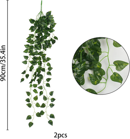 2Pcs Fake Plants for Outside Fake Plant Decor 3.1ft Artificial Hanging Plants Fake Ivy Vine Faux Greenery Vine Plant for Home Room Wall Pot Hanging Planter Indoor Outdoor Décor