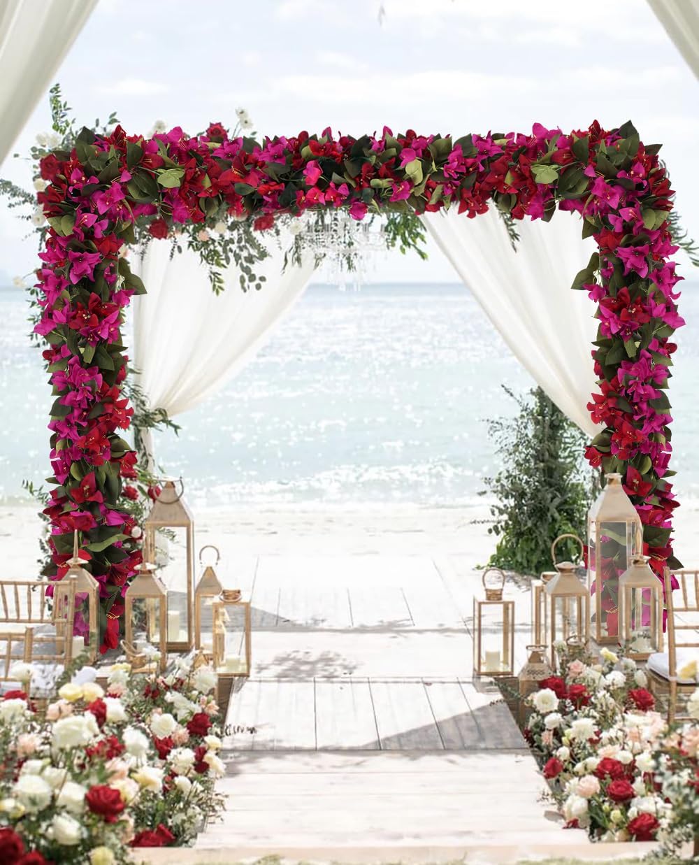Artificial Bougainvillea Garland,4PCS 7.2ft/Piece Pink Flower Garland Faux Silk Bougainvillea Vines Artificial Decor for Wedding Arch Table Home Garden(Deep Pink)