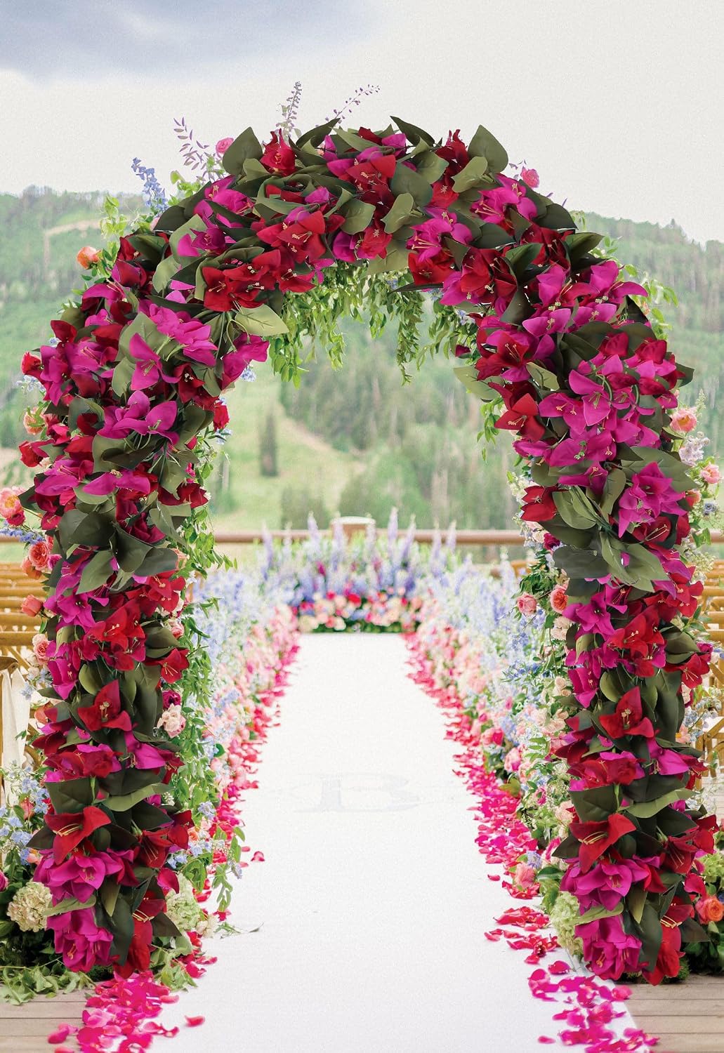 Artificial Bougainvillea Garland,4PCS 7.2ft/Piece Pink Flower Garland Faux Silk Bougainvillea Vines Artificial Decor for Wedding Arch Table Home Garden(Deep Pink)