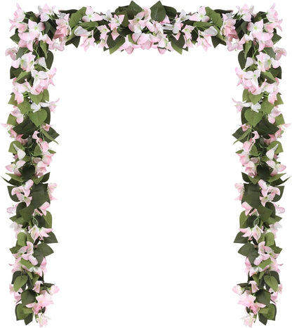 Artificial Bougainvillea Garland,4PCS 7.2ft/Piece Pink Flower Garland Faux Silk Bougainvillea Vines Artificial Decor for Wedding Arch Table Home Garden(Deep Pink)